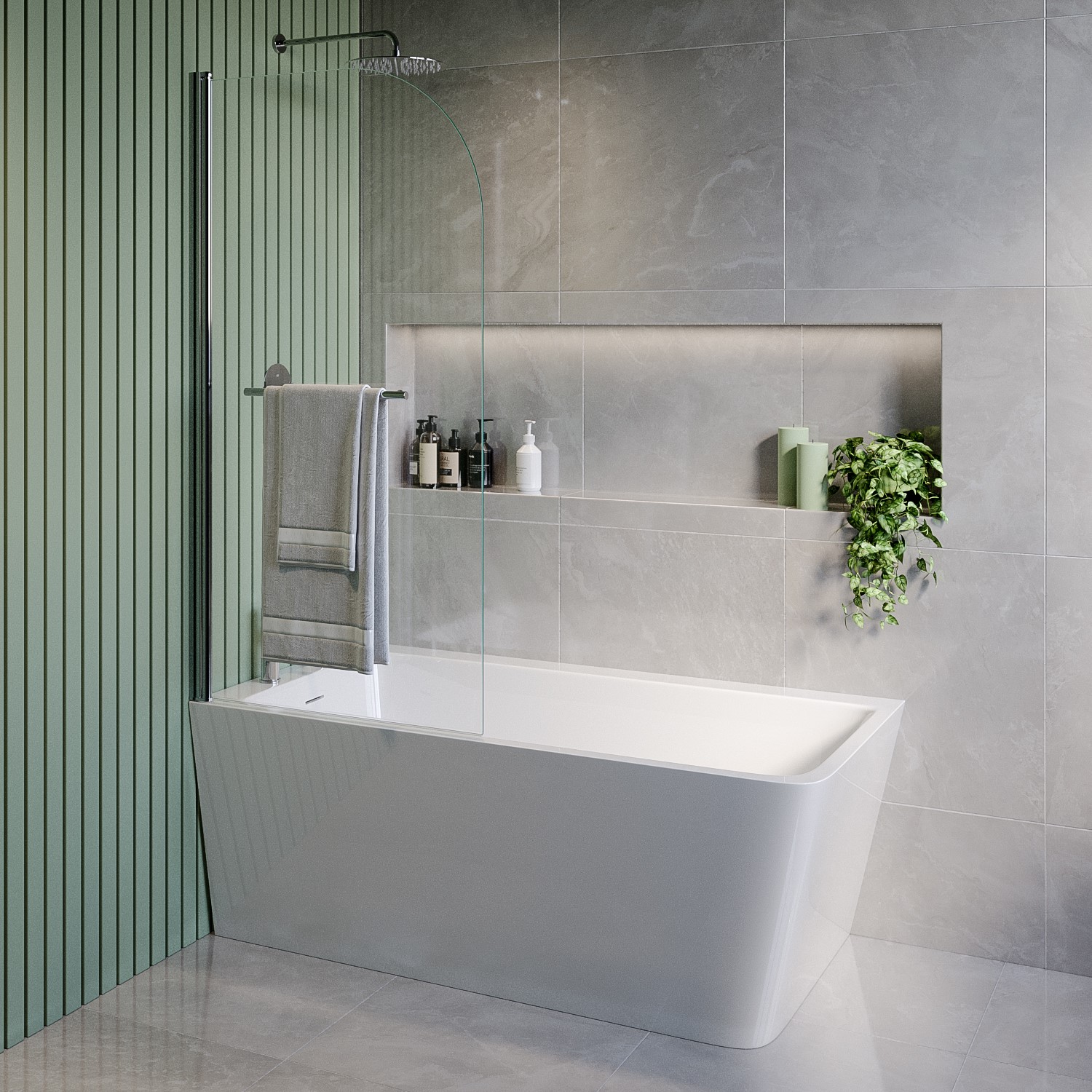 Freestanding Single Ended Left Hand Corner Shower Bath Chrome Bath Screen Towel Rail 1500 x 740mm