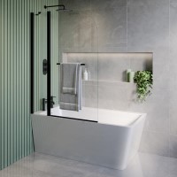 Freestanding Single Ended Left Hand Corner Shower Bath with Black Bath Screen with Fixed Panel & Towel Rail  1500 x 740mm - Kona Freestanding Single Ended Left Hand Corner Shower Bath with Black Bath Screen with Fixed Panel & Towel Rail  1500 x 740mm - Kona