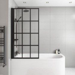 Black Grid Left Hand Shower Bath Screen 1500 x 800mm - Nova