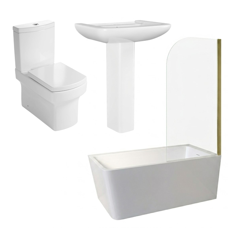 Brass Freestanding Right Hand Shower Bath Suite with Toilet and Basin - Kona