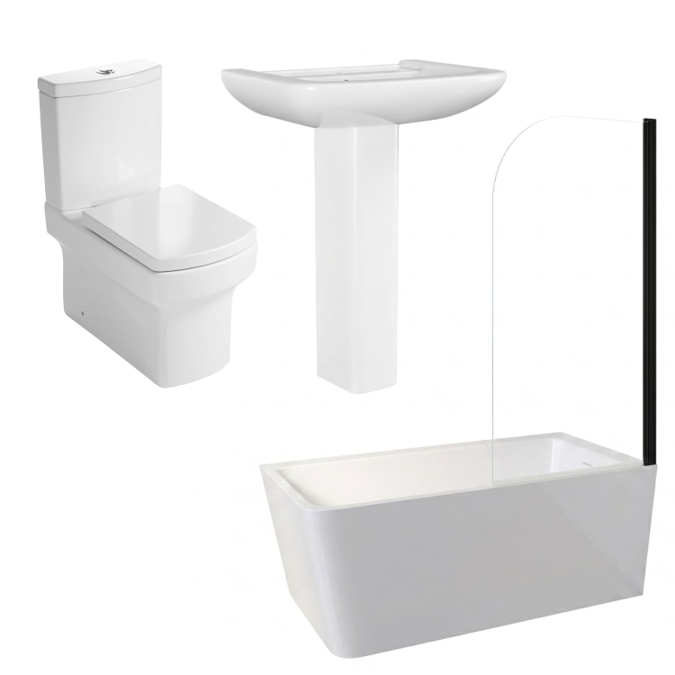 Black Freestanding Right Hand Shower Bath Suite with Toilet and Basin - Kona
