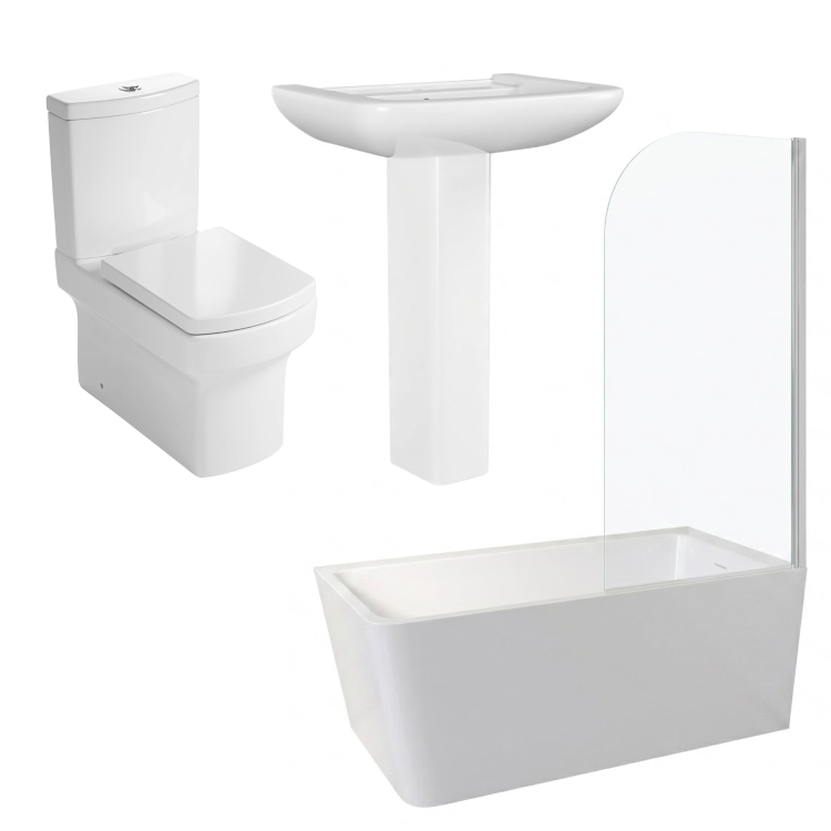 Chrome Freestanding Right Hand Shower Bath Suite with Toilet and Basin - Kona