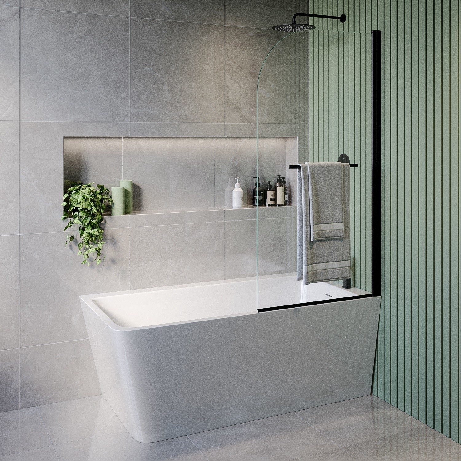 Freestanding Single Ended Right Hand Corner Shower Bath Bath Screen Towel Rail 1500 x 800mm