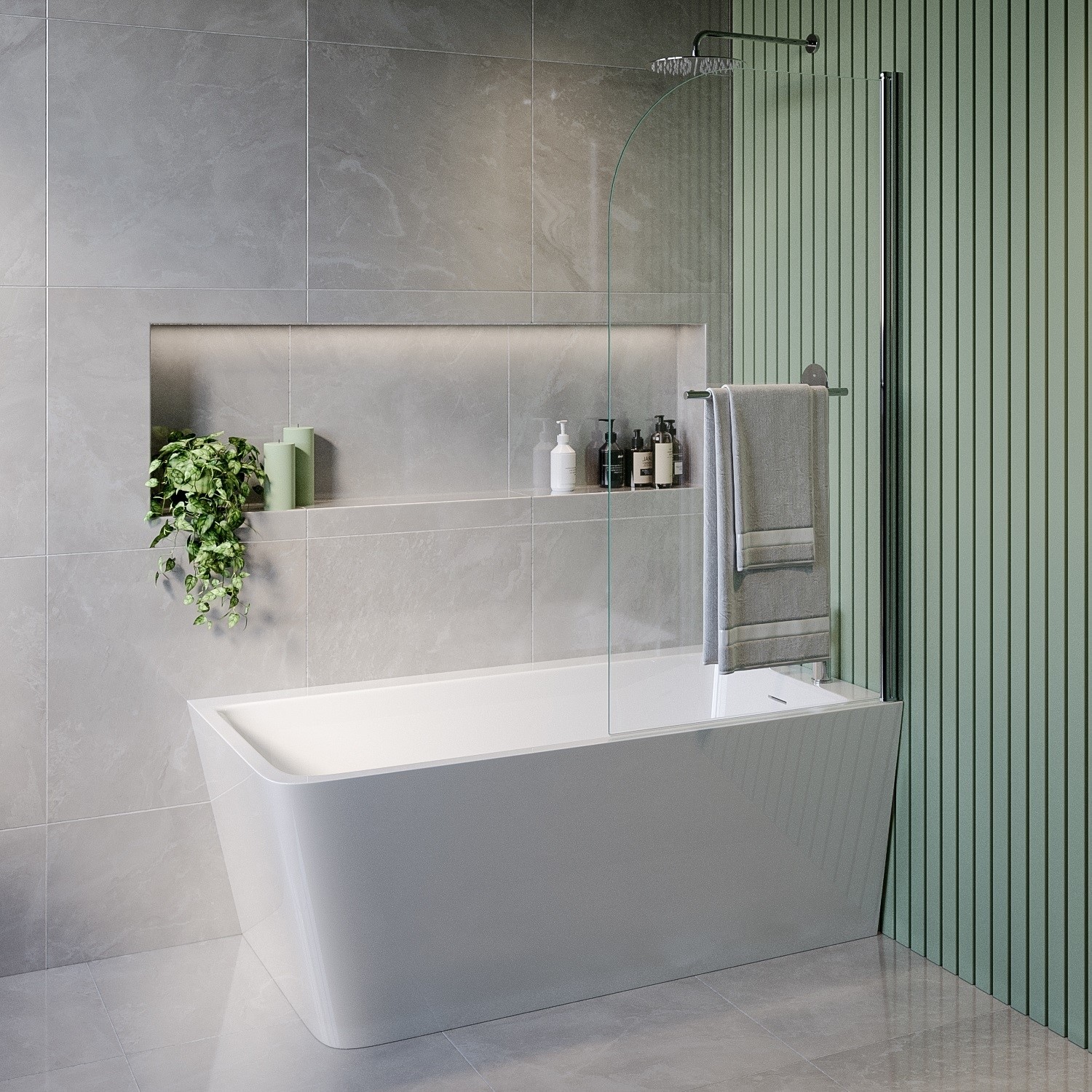 Freestanding Single Ended Right Hand Corner Shower Bath Chrome Bath Screen Towel Rail 1500 x 740mm