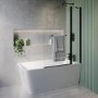 Freestanding Single Ended Right Hand Corner Shower Bath with Black Bath Screen with Fixed Panel &  Towel Rail  1500 x 740mm - Kona