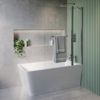 Freestanding Single Ended Right Hand Corner Shower Bath with Chrome Bath Screen with Fixed Panel &  Towel Rail 1500 x 740mm - Kona Freestanding Single Ended Right Hand Corner Shower Bath with Chrome Bath Screen with Fixed Panel &  Towel Rail 1500 x 740mm - Kona