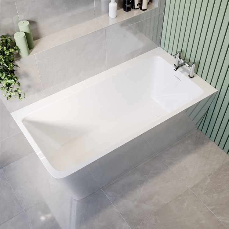 Freestanding Single Ended Right Hand Corner Shower Bath with Chrome Bath Screen with Fixed Panel &  Towel Rail 1500 x 740mm - Kona