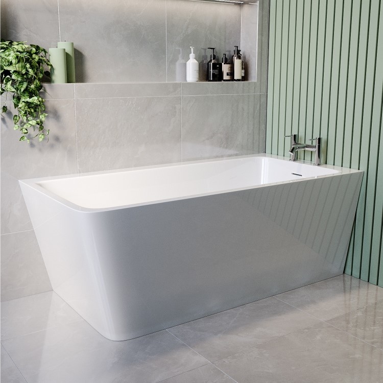 Freestanding Single Ended Right Hand Corner Shower Bath with Chrome Bath Screen with Fixed Panel &  Towel Rail 1500 x 740mm - Kona