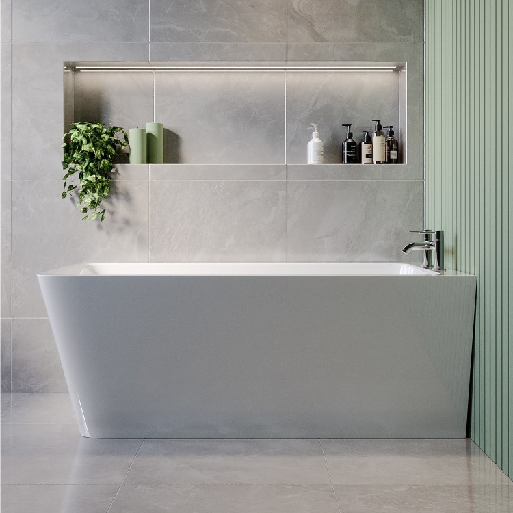 Freestanding Single Ended Right Hand Corner Shower Bath with Chrome Bath Screen with Fixed Panel &  Towel Rail 1500 x 740mm - Kona