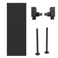 Black Designer Vertical Single Panel Radiator 1200 x 440mm with Pipe Kit and Angled Valves - Laguna