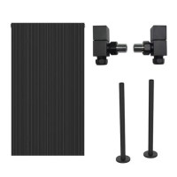 Black Designer Vertical Single Panel Radiator 800 x 440mm with Pipe Kit and Angled Valves - Laguna