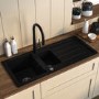 1.5 Bowl Black Inset Granite Composite Kitchen Sink with Reversible Drainer - Enza Laurie