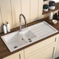 1.5 Bowl White Inset Granite Composite Kitchen Sink with Reversible Drainer - Enza Laurie