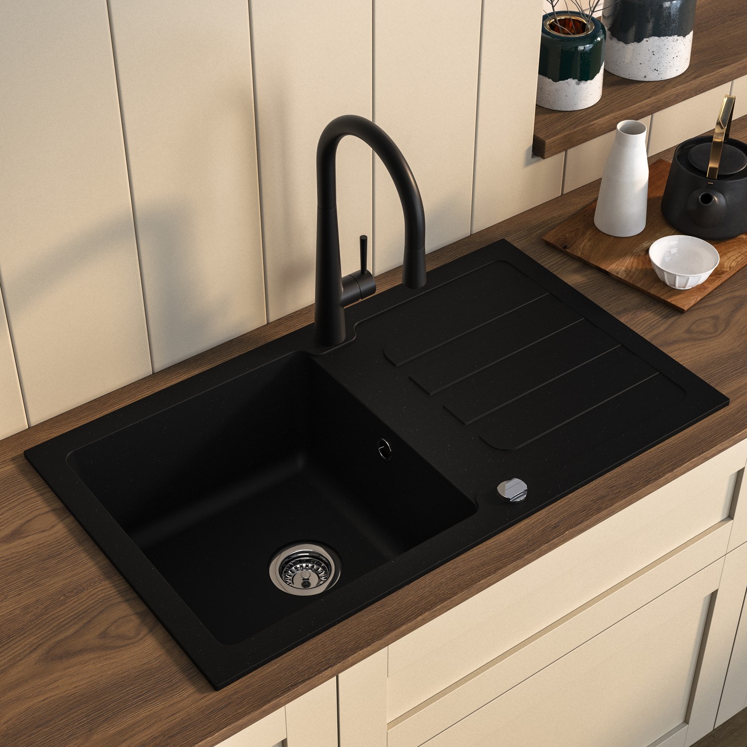 Enza Single Bowl  Inset Granite Composite Kitchen Sink With Reversible Drainer Laurie WZZLE_00002