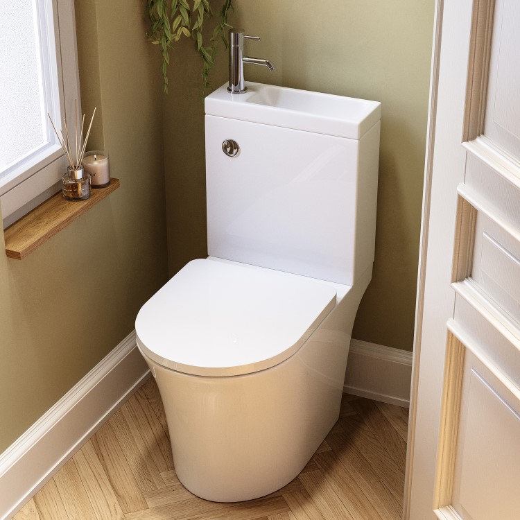 Close Coupled Open Back Toilet with Sink on Top & Chrome Fittings - Legend
