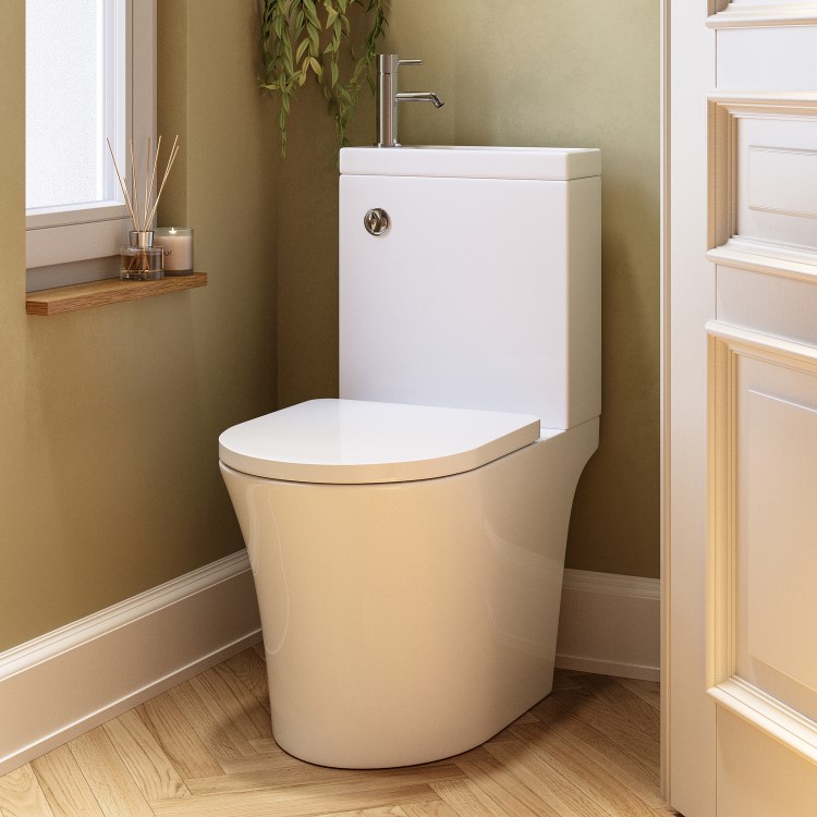 Close Coupled Open Back Toilet with Sink on Top & Chrome Fittings - Legend
