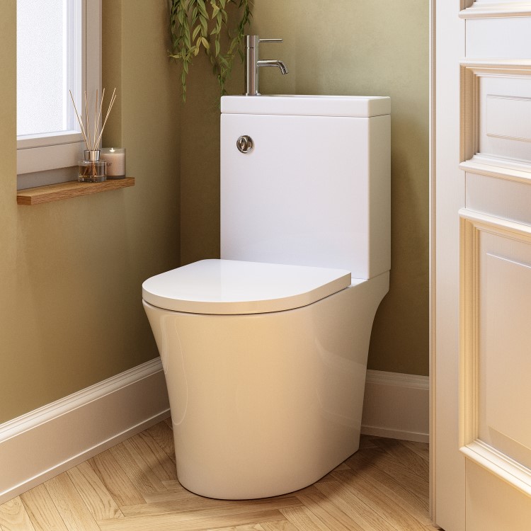 ONLY OPENED - Close Coupled Open Back Toilet with Sink on Top & Chrome Fittings Cloakroom Suite - Legend