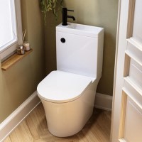 Close Coupled Open Back Toilet with Sink on Top & Black Fittings Cloakroom Suite - Legend