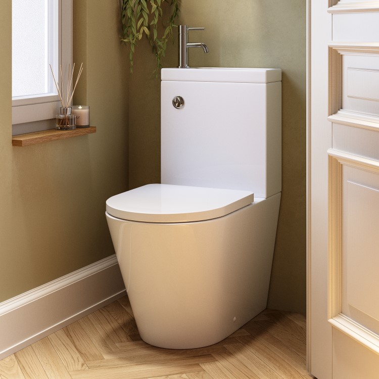 Close Coupled Closed Back Toilet with Sink on Top & Chrome Fittings Cloakroom Suite - Legend