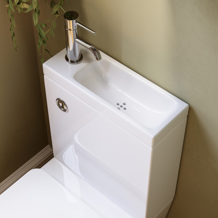 Close Coupled Closed Back Toilet with Sink on Top & Chrome Fittings Cloakroom Suite - Legend