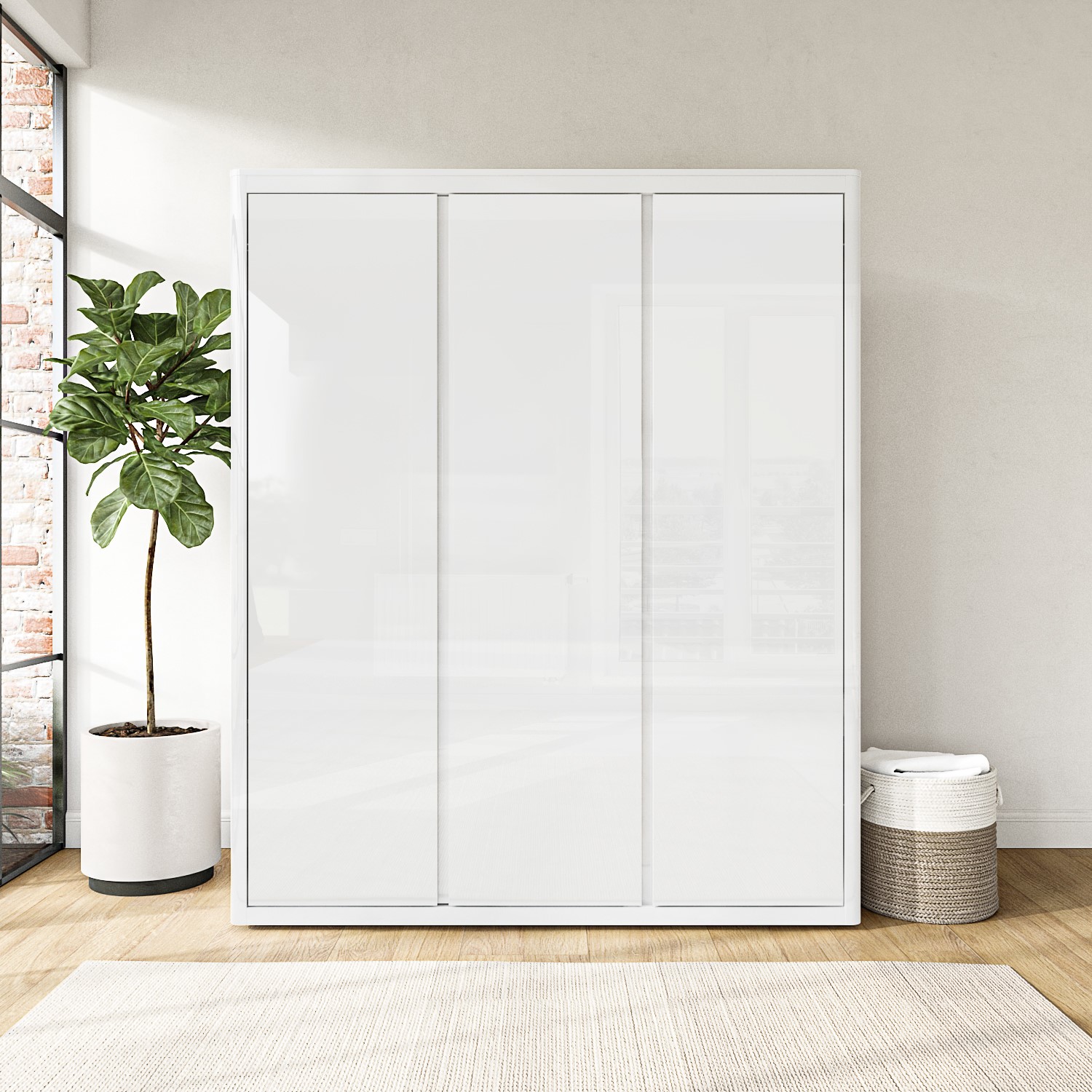 Lexi White High Gloss Triple Wardrobe With 3 Gloss Doors Bun