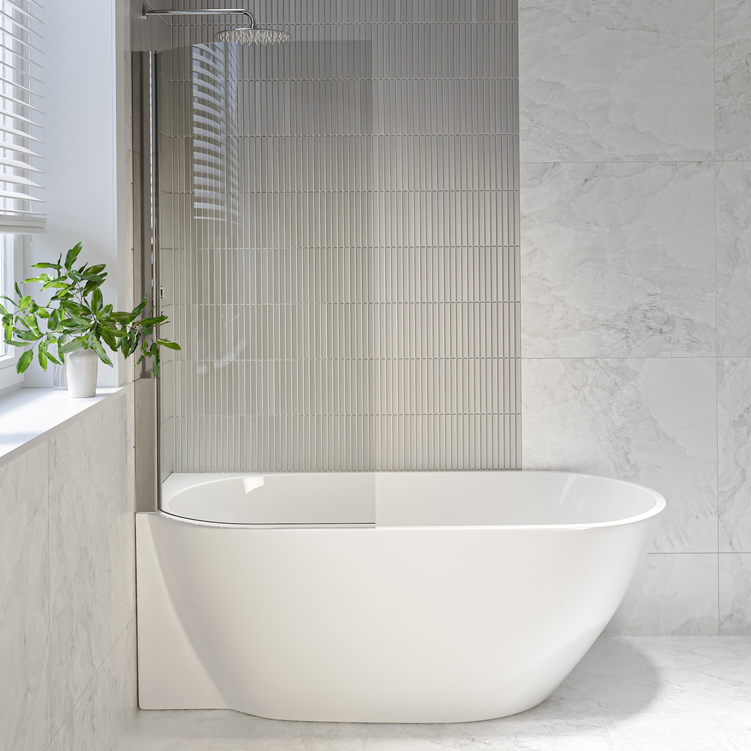 Freestanding Shower Bath Single Ended Left Hand Corner Chrome Bath Screen 1650 x 740mm