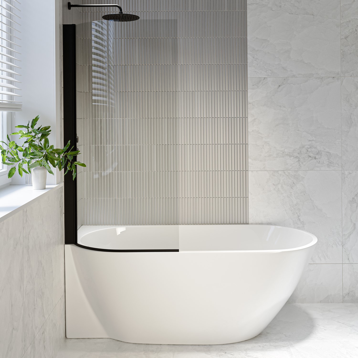 Freestanding Shower Bath Single Ended Left Hand Corner Bath Screen 1650 x 740mm
