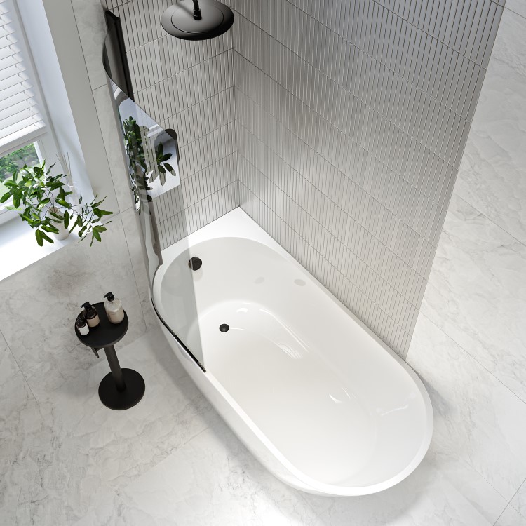 Freestanding Shower Bath Single Ended Left Hand Corner with Black Bath Screen 1650 x 740mm - Lisbon