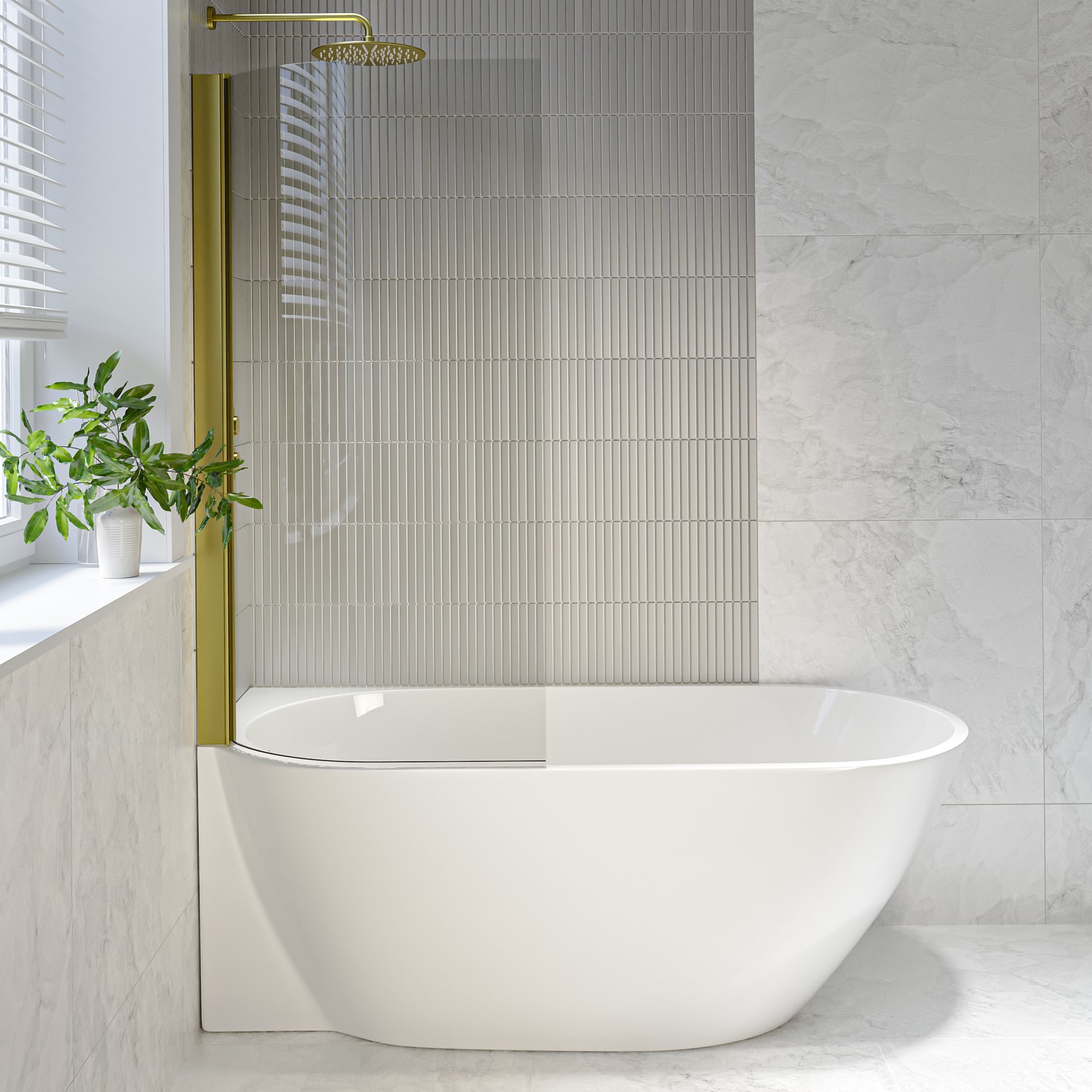 Freestanding Shower Bath Single Ended Left Hand Corner Brass Bath Screen 1650 x 740mm