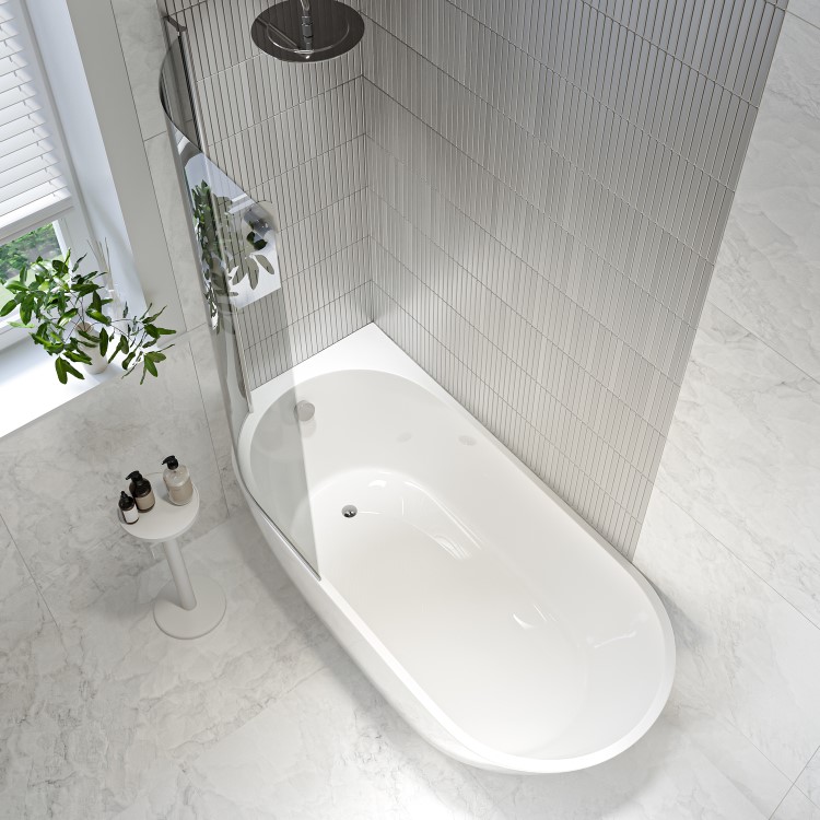 Freestanding Shower Bath Single Ended Left Hand Corner with Brass Bath Screen 1650 x 740mm - Lisbon