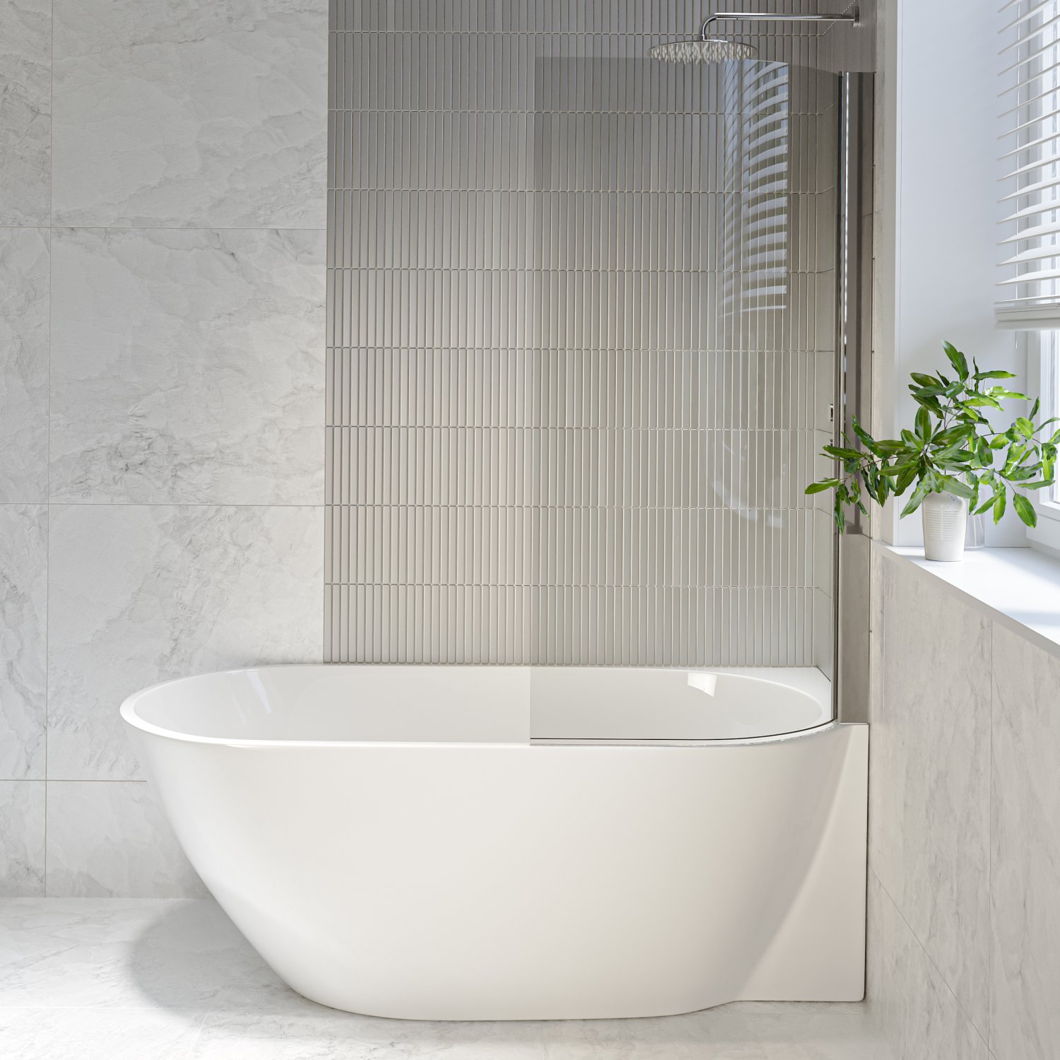 Freestanding Shower Bath Single Ended Right Hand Corner Chrome Bath Screen 1650 x 740mm