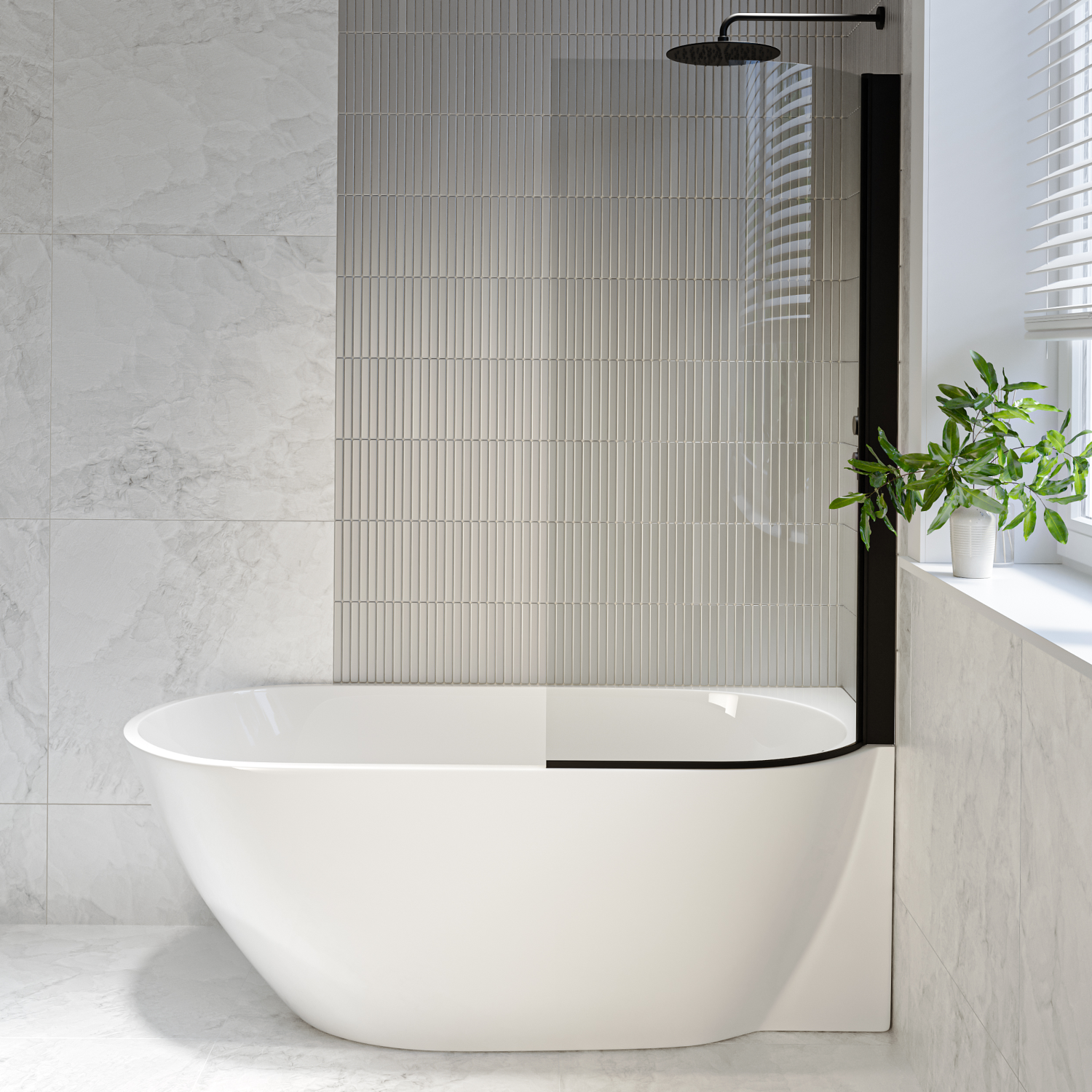 Freestanding Shower Bath Single Ended Right Hand Corner Bath Screen 1650 x 740mm