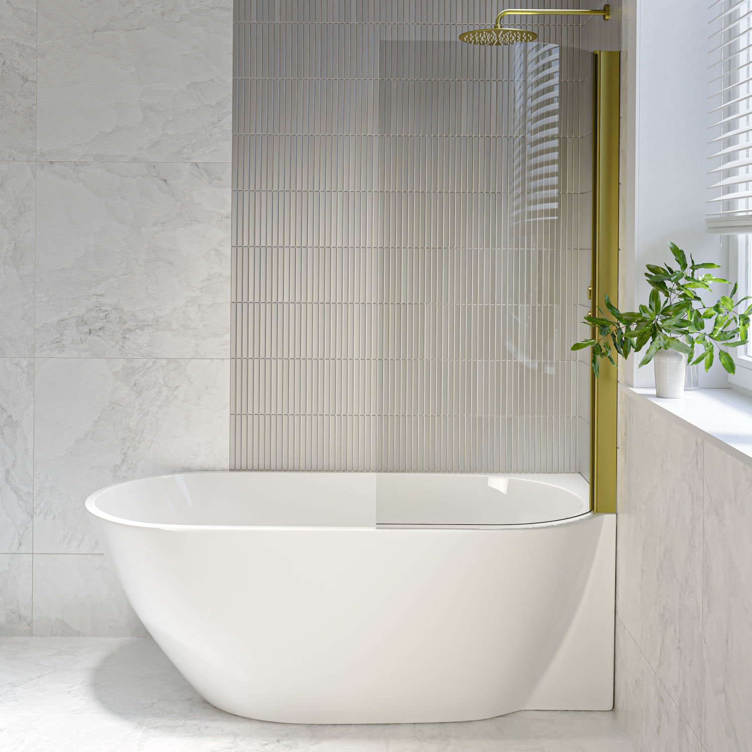 Freestanding Shower Bath Single Ended Right Hand Corner Brass Bath Screen 1650 x 740mm