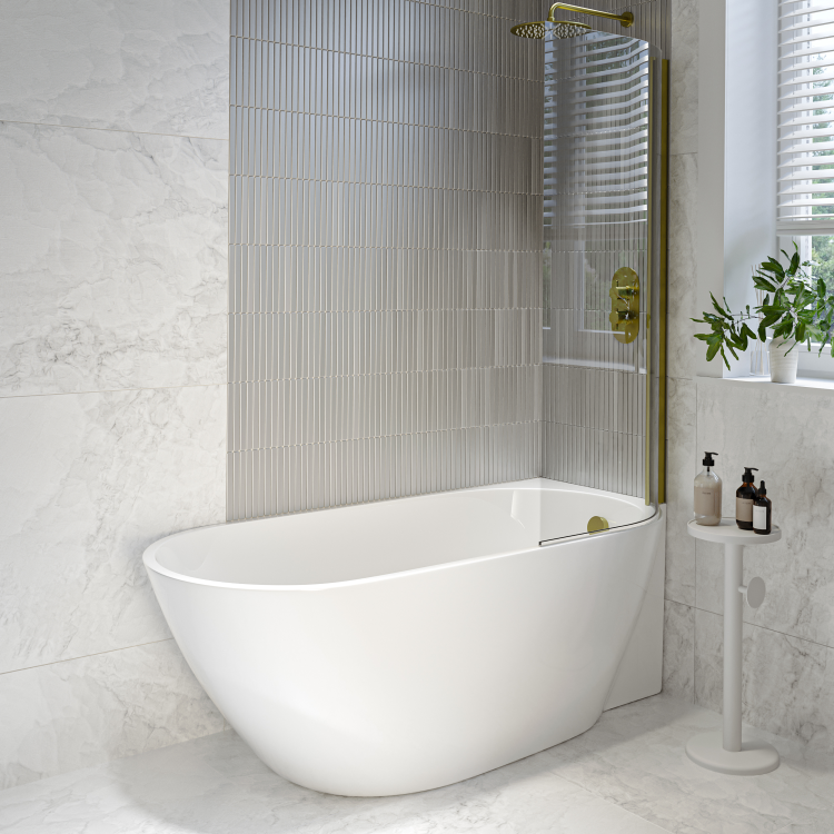 Freestanding Shower Bath Single Ended Right Hand Corner with Brass Bath Screen 1650 x 740mm - Lisbon