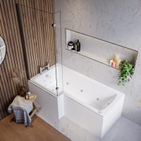 L Shaped Whirlpool Spa Shower Bath with 14 Whirlpool Jets, Front Panel & Chrome Bath Screen, Left Hand 1700 x 850mm - Lomax L Shaped Whirlpool Spa Shower Bath with 14 Whirlpool Jets, Front Panel & Chrome Bath Screen, Left Hand 1700 x 850mm - Lomax
