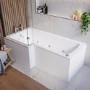 L Shaped Whirlpool Spa Shower Bath with 14 Whirlpool Jets, Front Panel & Chrome Bath Screen, Left Hand 1700 x 850mm - Lomax