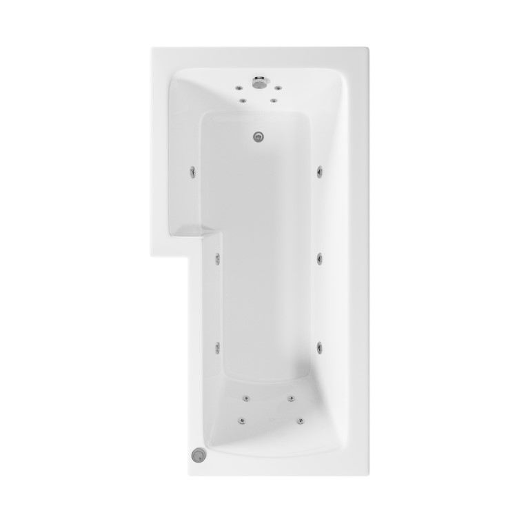 L Shaped Whirlpool Spa Shower Bath with 14 Whirlpool Jets, Front Panel & Chrome Bath Screen, Left Hand 1700 x 850mm - Lomax
