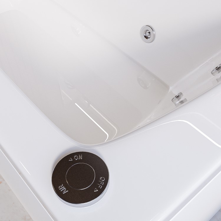 L Shaped Whirlpool Spa Shower Bath with 14 Whirlpool Jets, Front Panel & Chrome Bath Screen, Right Hand 1700 x 850mm - Lomax