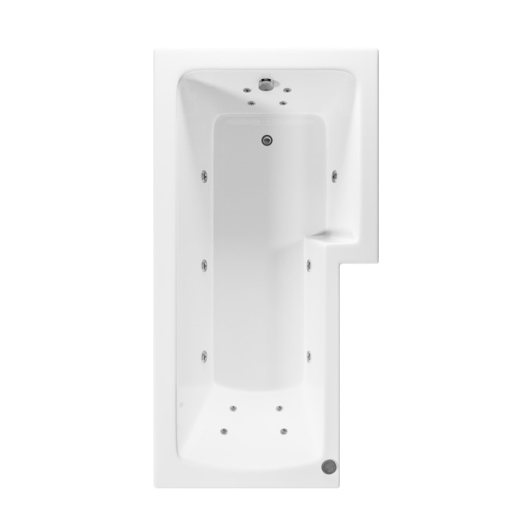 L Shaped Whirlpool Spa Shower Bath with 14 Whirlpool Jets, Front Panel & Chrome Bath Screen, Right Hand 1700 x 850mm - Lomax