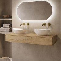 1200mm Oak Wood Effect Wall Hung Countertop Vanity Unit with Oval Basin - Lugo
