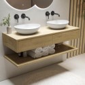 BUN/LUGOAK1200/89168 1200mm Wood Effect Wall Hung Countertop Double Vanity Unit with Oval Basins and Shelf - Lugo