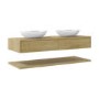 1200mm Oak Wall Hung Countertop Double Vanity Unit with Oval Basin and Shelf - Lugo