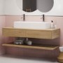 1200mm Oak Wall Hung Countertop Double Vanity Unit with Basin and Shelves - Lugo