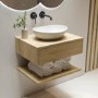 600mm Oak Wall Hung Countertop Vanity Unit with Oval Basin and Shelf - Lugo