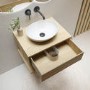 600mm Oak Wall Hung Countertop Vanity Unit with Oval Basin and Shelf - Lugo