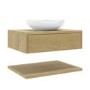 600mm Oak Wall Hung Countertop Vanity Unit with Oval Basin and Shelf - Lugo