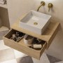 600mm Oak Wood Effect Wall Hung Countertop Vanity Unit with Square Basin - Lugo