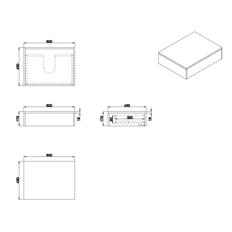 600mm Oak Wood Effect Wall Hung Countertop Vanity Unit with Square Basin - Lugo