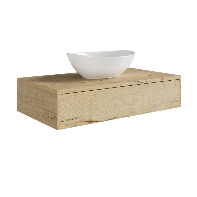 800mm Oak Wood Effect Wall Hung Countertop Vanity Unit with Oval Basin - Lugo