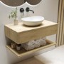 800mm Wood Effect Wall Hung Countertop Vanity Unit with Oval Basin and Shelf - Lugo